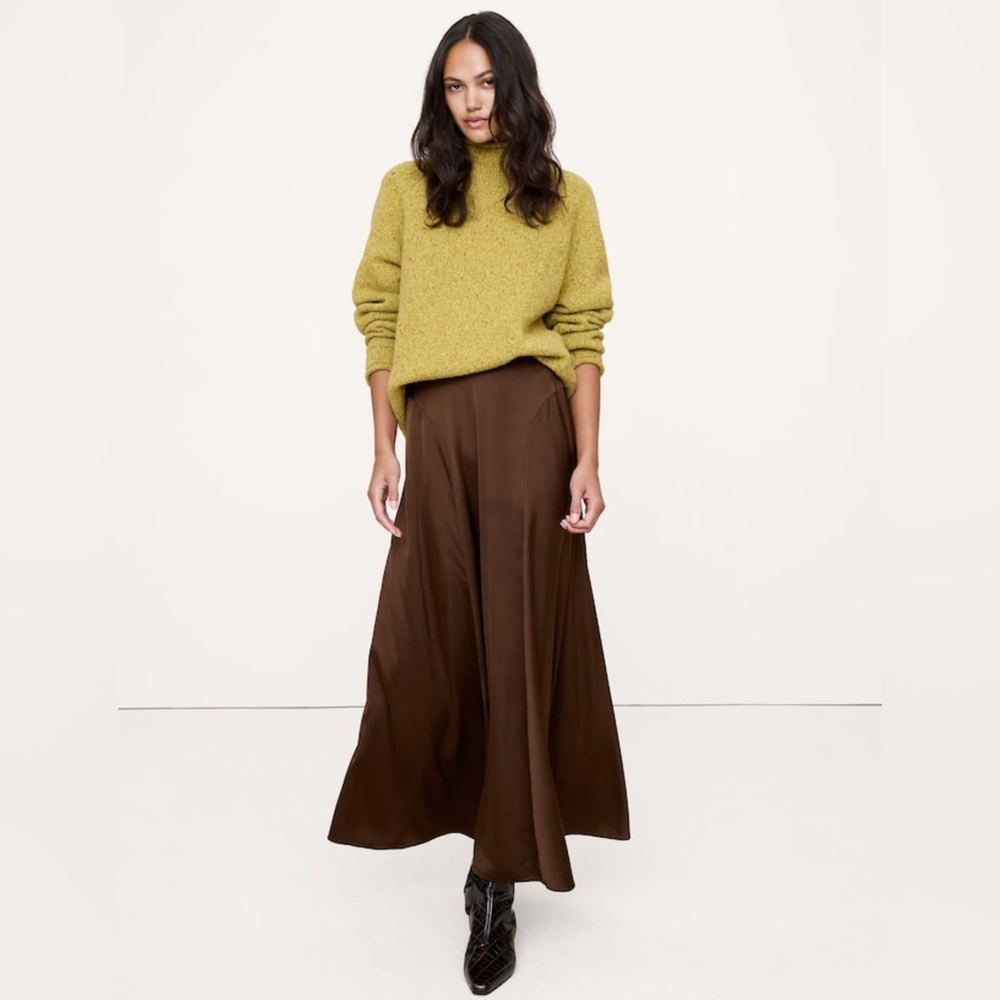 NWT Banana Republic Stretch Satin Maxi Espresso Brown Skirt Sz XXL (#817875)